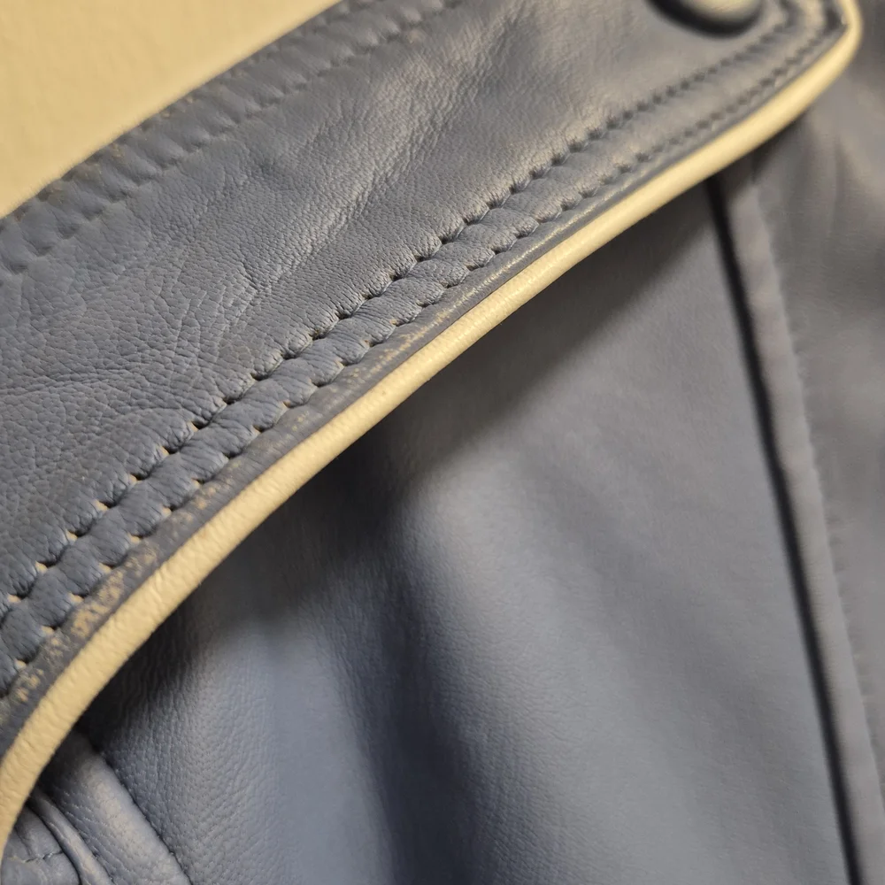 Leather  Blue Short Sleeve Shirt Jacket " DICOUNTED " - Picture 6 of 16